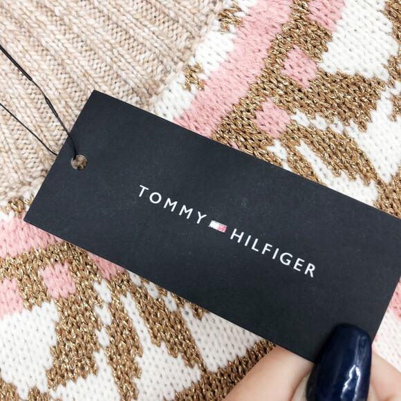 TOMMY HILFIGER Womens Pullover Sweater 1X Tan Pink Knit Metallic Fairisle NWT - Picture 9 of 11